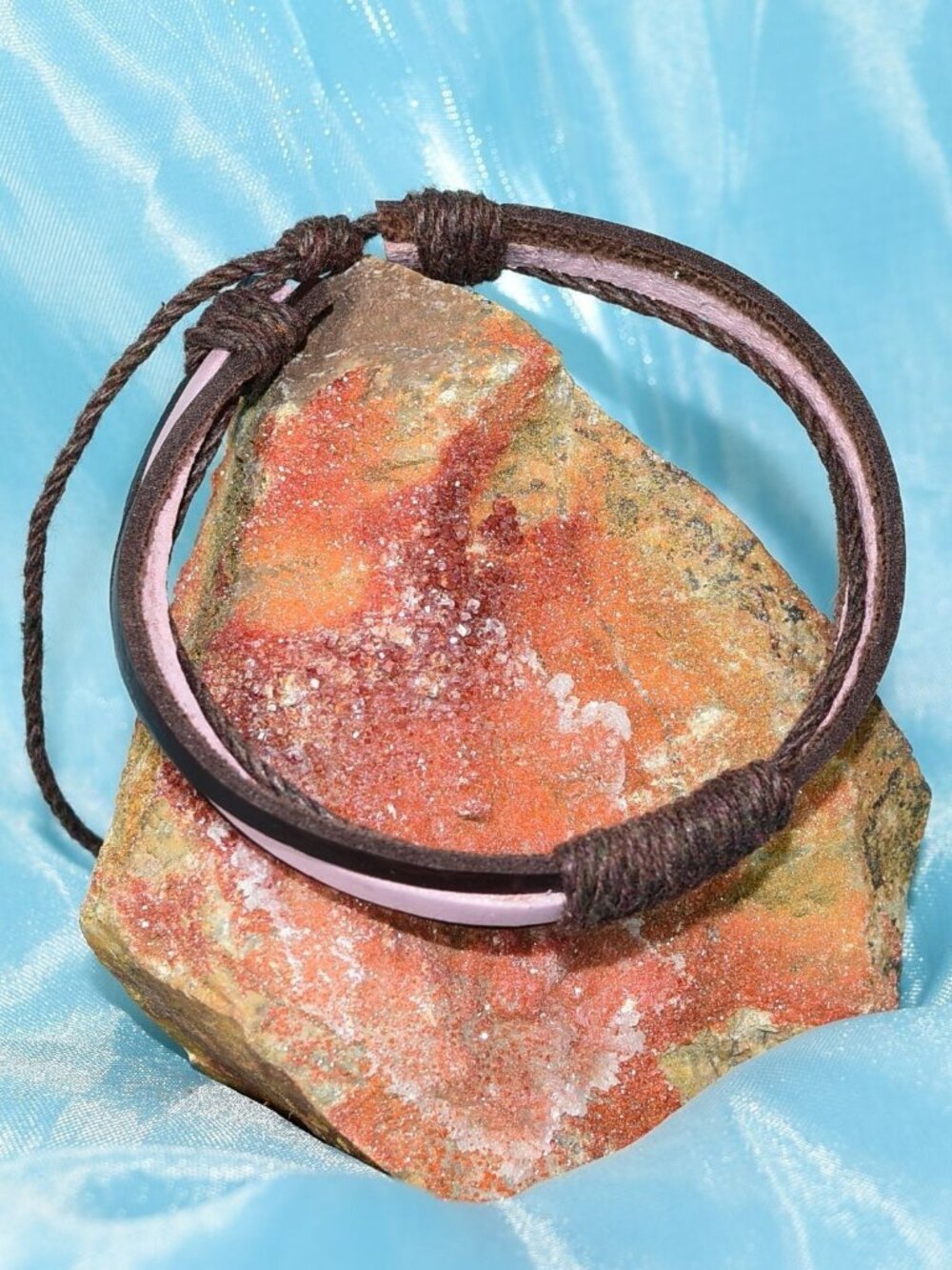 Skye Lane Hemp Accent Boho Tie Leather Bracelet Brown Pink Womens Gift Boxed - Picture 4 of 9